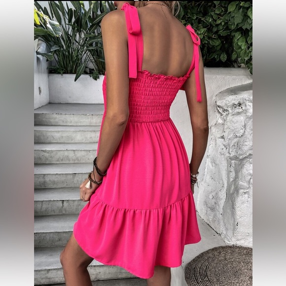 Elegant Smocked Waist Tie Shoulder Ruffle Cami Dress - Picture 2 of 6